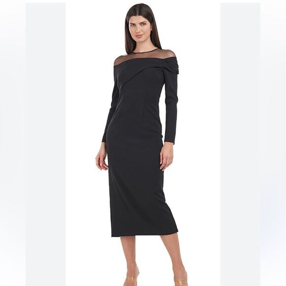 JS Collection Brinley Black Crepe Pleated Midi Cocktail Dress | 4 - Picture 1 of 12